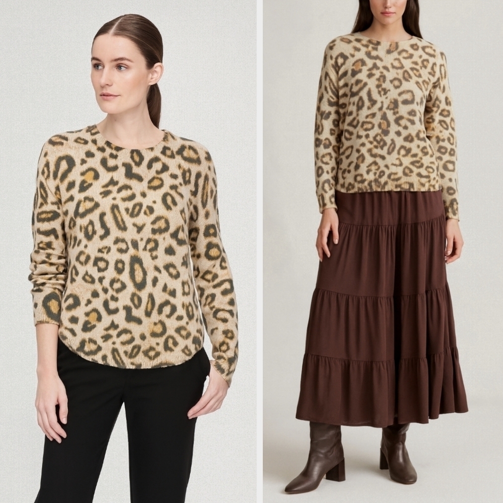 H&M Leopard Print Poly Wool Blend Sweater, M